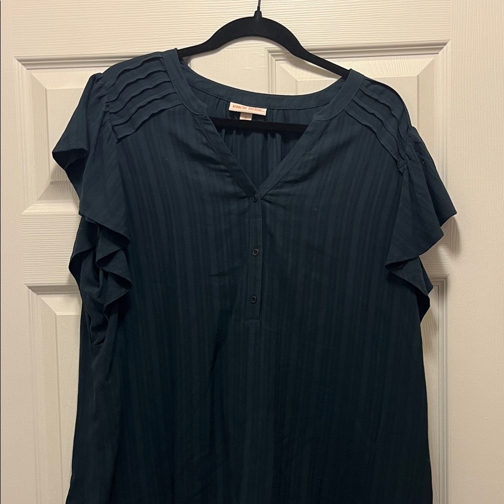 Knox Rose Dark Teal Blouse with Ruffle Sleeves